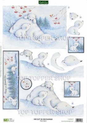 Polar Bears  A4 Die Cut Christmas Decoupage Sheet - Katy Sue Designs