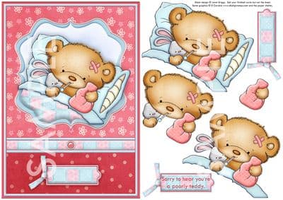 Poorly Teddy Get Well Topper & Decoupage Printed Sheet 532ddkw