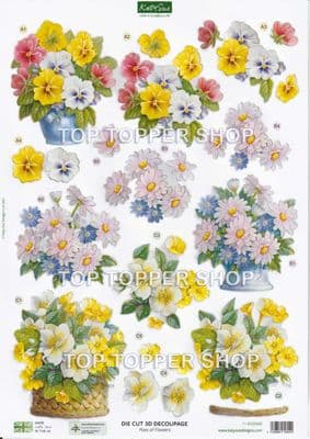 Pots of Flowers A4 Die Cut Decoupage Sheet - Katy Sue Designs