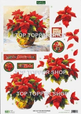 Potted Poinsettia  A4 Die Cut Christmas Decoupage Sheet - Katy Sue Designs