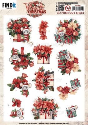 Presents Floral Christmas Die Cut Decoupage Sheet Yvonne Creations Push Out SB11037