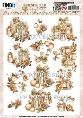 Presents - Frosted Gold  Christmas  Die Cut Decoupage Sheet Amy Design Push Out SB10962