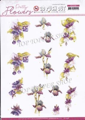 Pretty Flowers Purple A4 Die Cut Decoupage Sheet Jeanine's Art Push Out SB10498