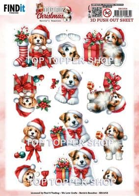 Puppy - A Very Furry Christmas Die Cut Decoupage Sheet Yvonne Creations Push Out SB11054