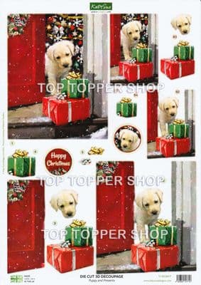 Puppy & Presents A4 Die Cut Christmas Decoupage Sheet - Katy Sue Designs