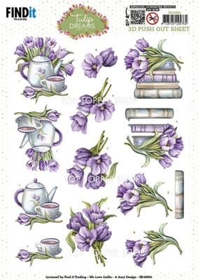 Purple Tulips - Tulip Dreams Die Cut Decoupage Sheet Amy Design Push Out SB10996