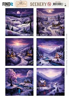 Purple Village Square  A4 Die Cut Card Toppers Berrie's Beauties Scenery Push Out BBSC10086