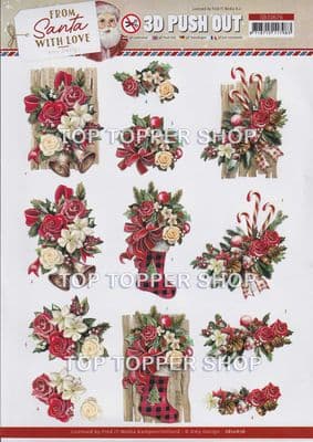 Red Bow Die Cut Decoupage Sheet Christmas From Santa With Love Amy Design Push Out SB10676