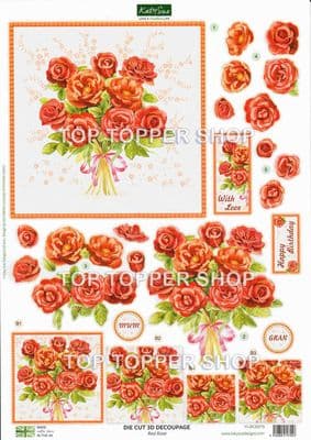 Red Roses A4 Die Cut Decoupage Sheet - Katy Sue Designs