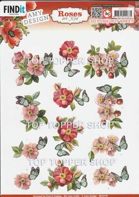 Red Roses Die Cut Decoupage Sheet Amy Design Push Out SB10745