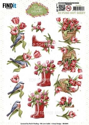 Red Tulips - Tulip Dreams Die Cut Decoupage Sheet Amy Design Push Out SB10995