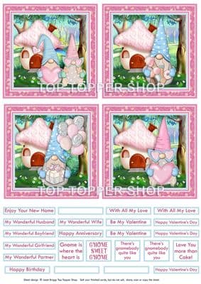 Romantic Gnomes Toppers for Valentine's Day, New Home, Anniversary Card Making 290gsm TTSTOP5