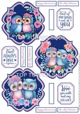 Romantic Owls Toppers for Card Making 290gsm TTSTOP6