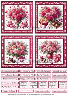 Romantic Rose Bouquets Card Toppers TTSTOP9