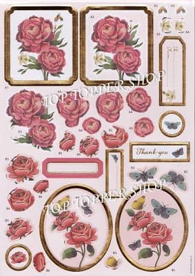 Rose Blooms Anita's Foiled Die Cut Decoupage Sheet 169940