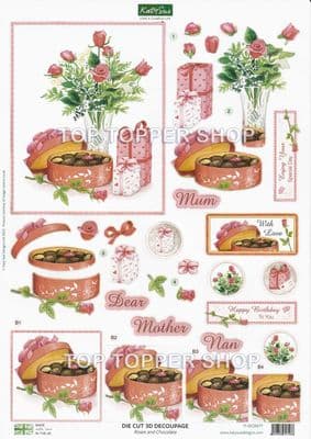Roses and Chocolate A4 Die Cut Decoupage Sheet - Katy Sue Designs