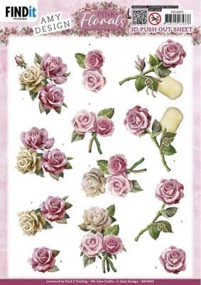 Roses - Pink Florals  Die Cut Decoupage Sheet Yvonne Creations Push Out SB10895