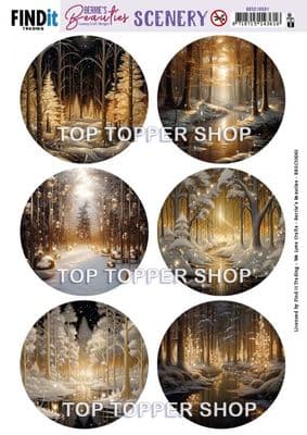 Round Frosted Gold Christmas 1 - A4 Die Cut Toppers Berrie's Beauties Scenery Push Out BBSC10061