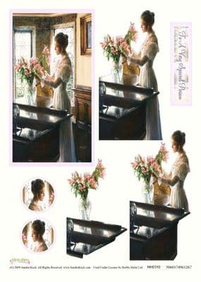 SANDRA KUCK LARGE DECOUPAGE SHEET HH0110 LADY WITH FLOWERS