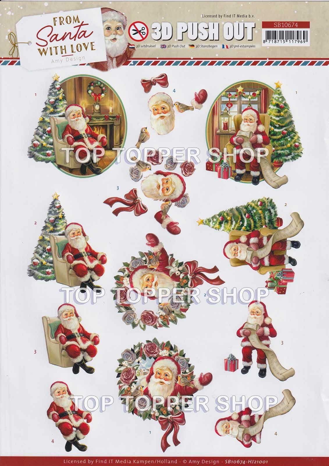 Paper Making Kit Katy Sue Santa Claus Selection Die-Cut Decoupage Pack. Contains 12 Pre-Cut Die Cut Sheets For Christmas Card Making Supplies. 3 Copies Each Of 4 Different Santa Claus/Father Christmas Designs
