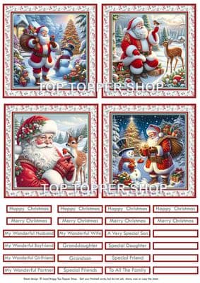 Santa in Snowy Scenes - Christmas Toppers for Card Making 290gsm TTSTOPX33