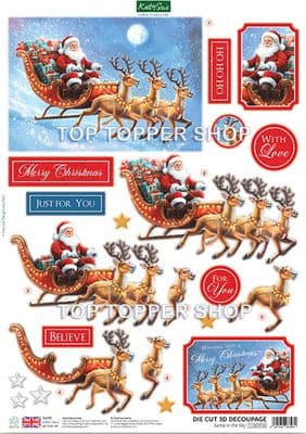 Santa in the Sky A4 Die Cut Christmas Decoupage Sheet - Katy Sue Designs