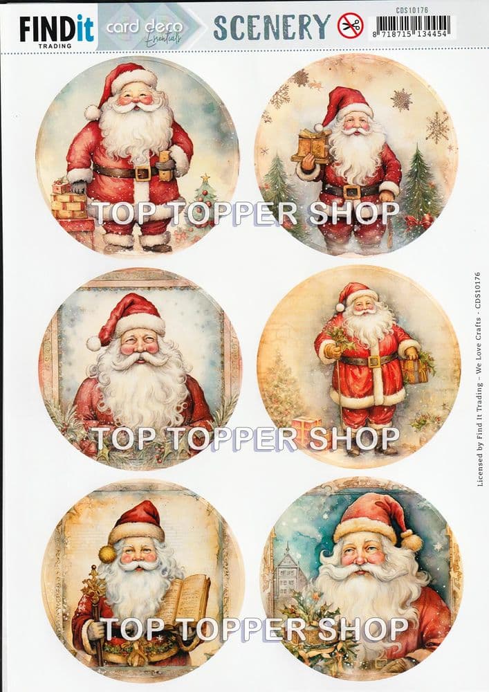Santa Round A4 Die Cut Card Toppers Card Deco Push Out CDS10176