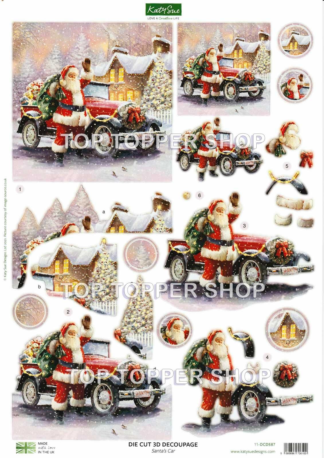 Santa s Car A4 Die Cut Christmas Decoupage Sheet Katy Sue Designs