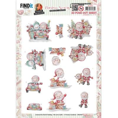 Santa's Car  Christmas Die Cut Decoupage Sheet Yvonne Creations Push Out SB10815