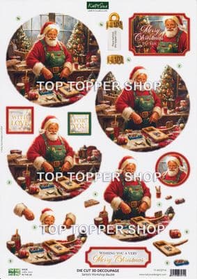 Santa's Workshop Bauble  A4 Die Cut Christmas Decoupage Sheet - Katy Sue Designs
