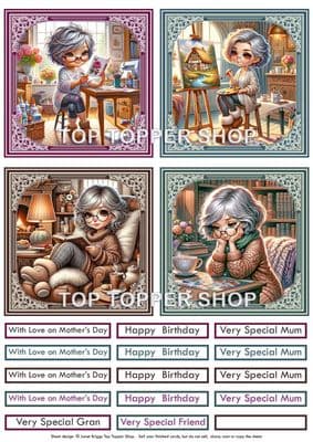 Senior Ladies Hobbies Reading, Art, Crafts, Jigsaws -  Card Toppers  TTSTOP25