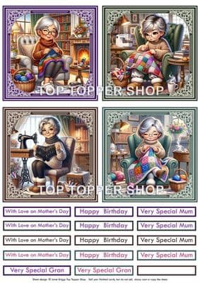 Senior Ladies Hobbies Sewing, Knitting, Crochet -  Card Toppers  TTSTOP24