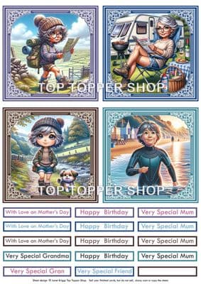 Senior Ladies Outdoor Hobbies Hiking, Dog Walk, Swimming, Caravanning -  Card Toppers  TTSTOP27