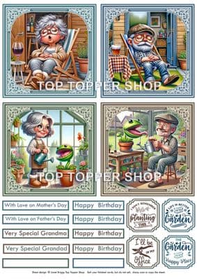 Senior Male & Female Gardeners -  Card Toppers  TTSTOP34