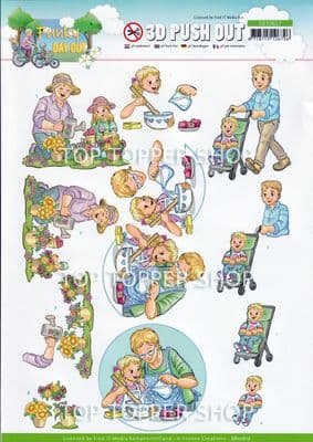 Seniors & Grandchildren In the Garden Die Cut Decoupage Sheet Yvonne Creations Push Out SB10617