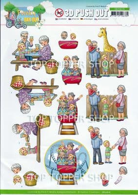 Seniors & Grandchildren Zoo Trip Die Cut Decoupage Sheet Yvonne Creations Push Out SB10616