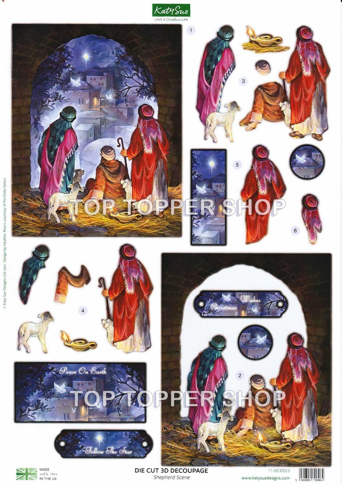 Shepherd Scene A4 Die Cut Christmas Decoupage Sheet Katy Sue Designs