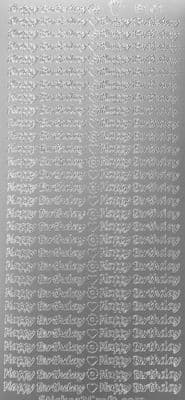 Small Happy Birthday Silver Peel Off Stickers Doodey B101
