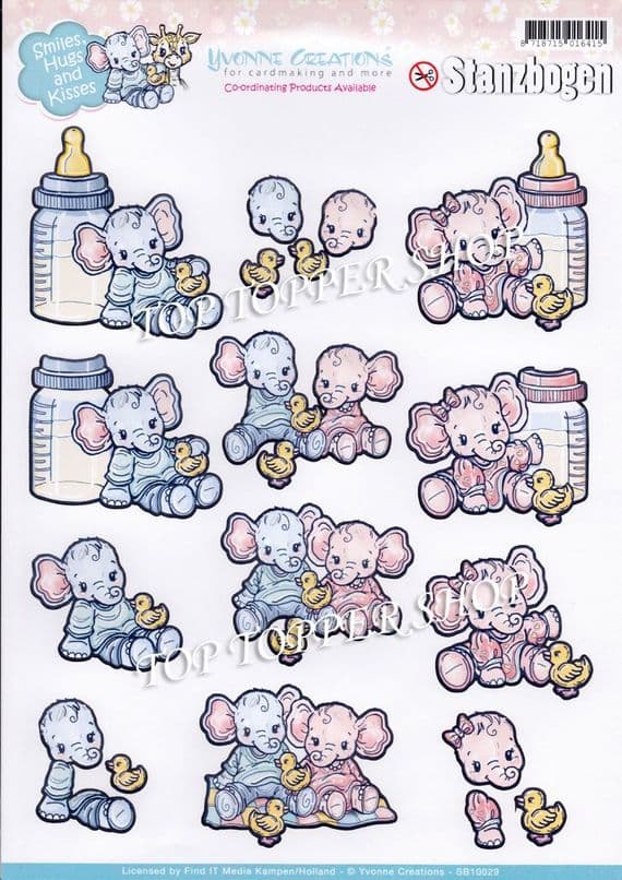 Smiles Hugs & Kisses Baby Die Cut Decoupage Sheet Yvonne Creations Push Out SB10029