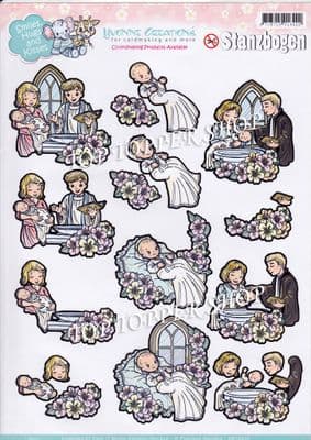 Smiles Hugs & Kisses Christening Die Cut Decoupage Sheet Yvonne Creations Push Out SB10030
