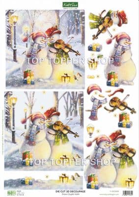 Snow Couple Violin A4 Die Cut Christmas Decoupage Sheet - Katy Sue Designs