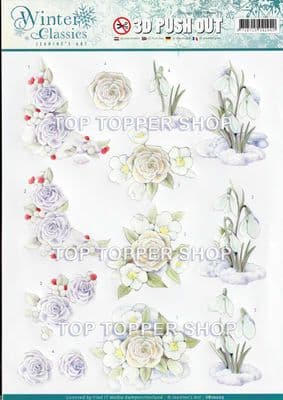 Snow Flowers  Christmas Die Cut Decoupage Sheet Jeanine's Art Push Out SB10203