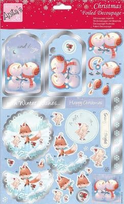 Snowman Hugs - Anita's Foiled Die Cut Christmas Decoupage Sheet 169936