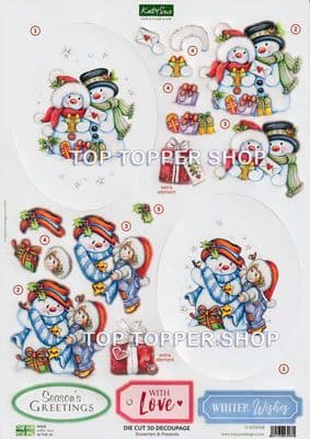 Snowmen & Presents A4 Die Cut Decoupage Sheet - Katy Sue Designs