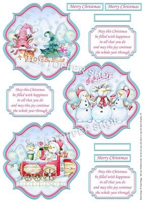 Snowmen & Reindeer - Christmas Toppers for Card Making 290gsm TTSTOPX6