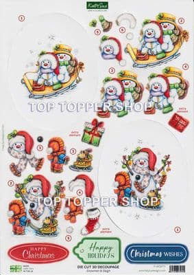Snowmen & Sleigh A4 Die Cut Decoupage Sheet - Katy Sue Designs