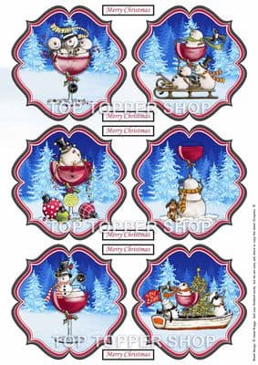 Snowmen with Wine - Christmas Toppers for Card Making 290gsm TTSTOPX12
