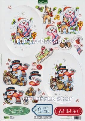 Snowmen & Woodland Friends A4 Die Cut Decoupage Sheet - Katy Sue Designs