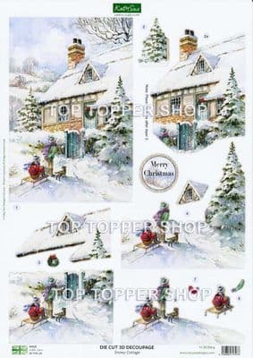 Snowy Cottage A4 Die Cut Christmas Decoupage Sheet - Katy Sue Designs