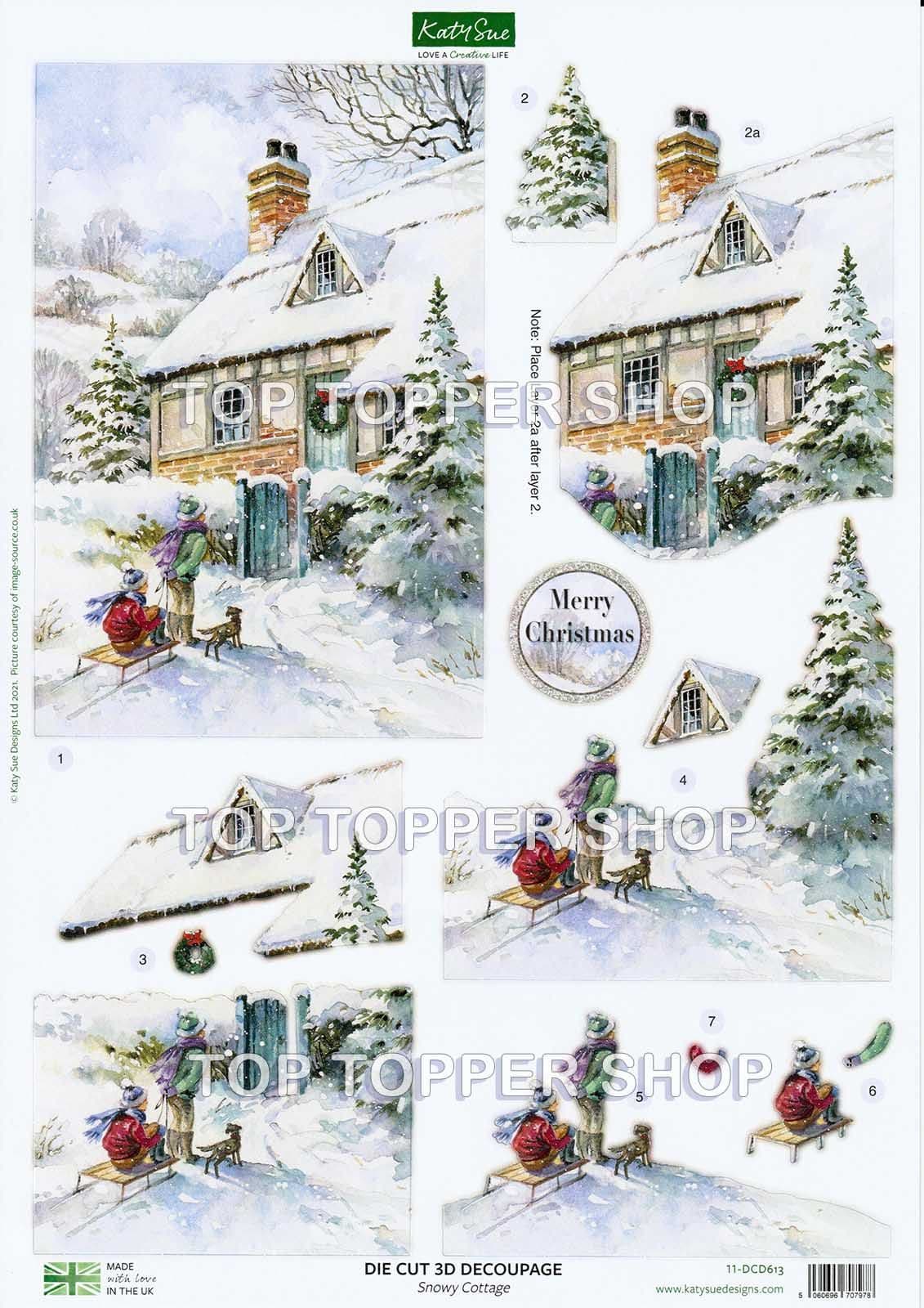 Snowy Cottage A4 Die Cut Christmas Decoupage Sheet Katy Sue Designs Snowy Cottage A4 Die Cut Christmas Decoupage Sheet Katy Sue Designs